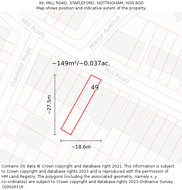 49, MILL ROAD, STAPLEFORD, NOTTINGHAM, NG9 8GD: Plot and title map