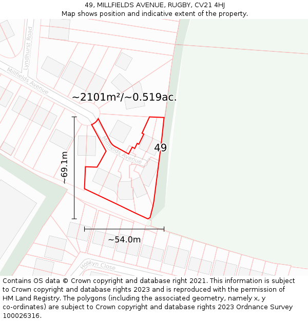 49, MILLFIELDS AVENUE, RUGBY, CV21 4HJ: Plot and title map