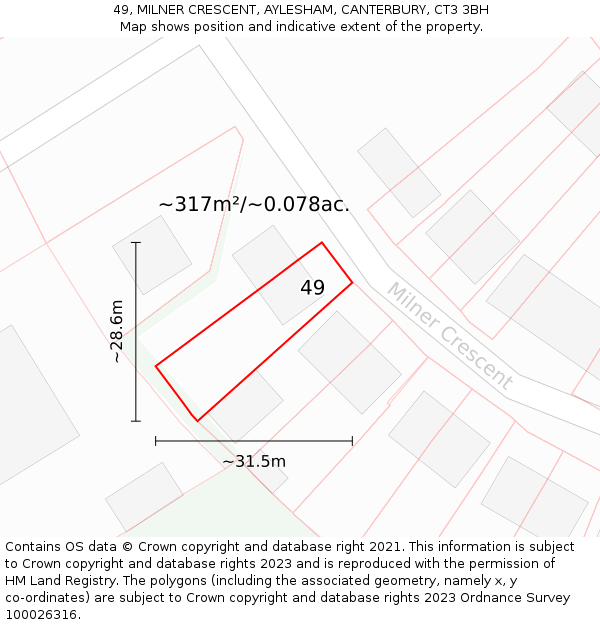 49, MILNER CRESCENT, AYLESHAM, CANTERBURY, CT3 3BH: Plot and title map