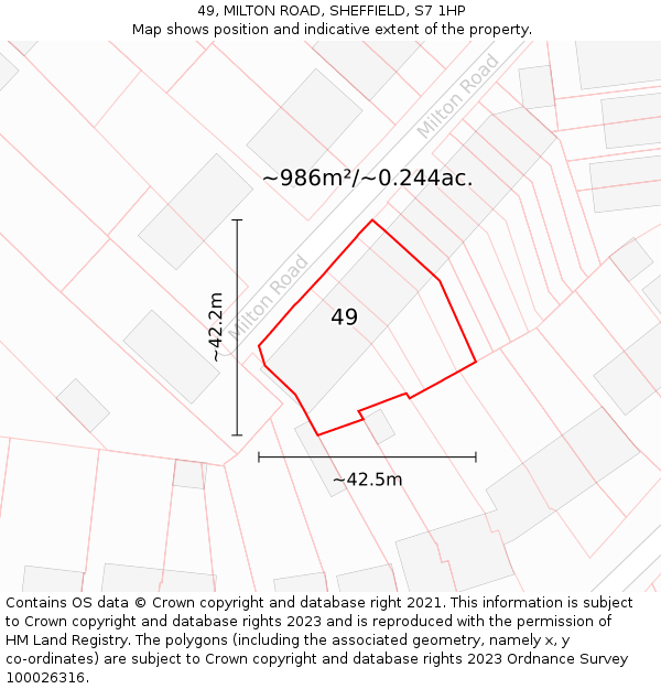 49, MILTON ROAD, SHEFFIELD, S7 1HP: Plot and title map