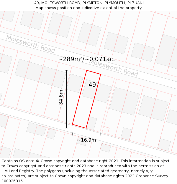 49, MOLESWORTH ROAD, PLYMPTON, PLYMOUTH, PL7 4NU: Plot and title map