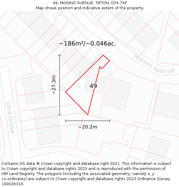 49, MONINS AVENUE, TIPTON, DY4 7XP: Plot and title map
