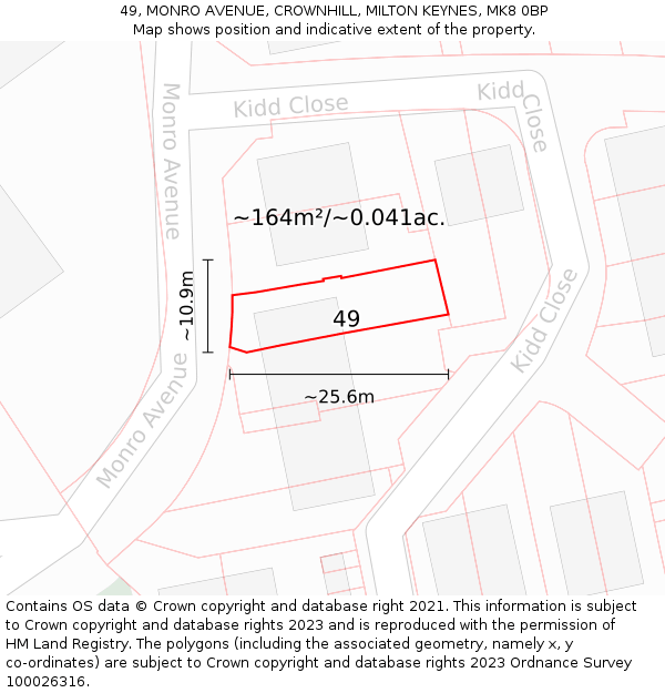 49, MONRO AVENUE, CROWNHILL, MILTON KEYNES, MK8 0BP: Plot and title map