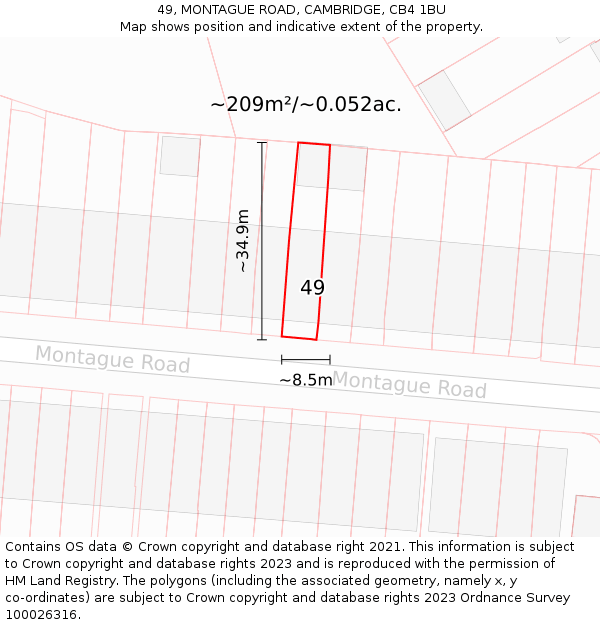 49, MONTAGUE ROAD, CAMBRIDGE, CB4 1BU: Plot and title map