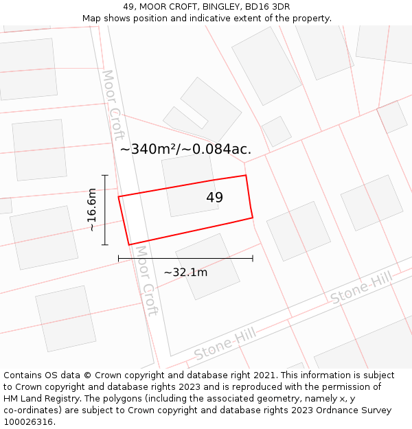 49, MOOR CROFT, BINGLEY, BD16 3DR: Plot and title map