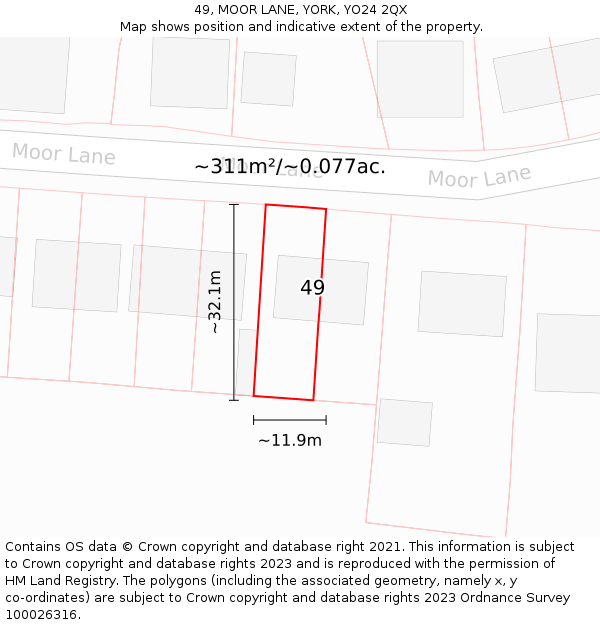 49, MOOR LANE, YORK, YO24 2QX: Plot and title map