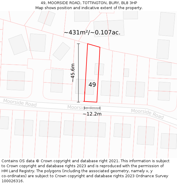 49, MOORSIDE ROAD, TOTTINGTON, BURY, BL8 3HP: Plot and title map