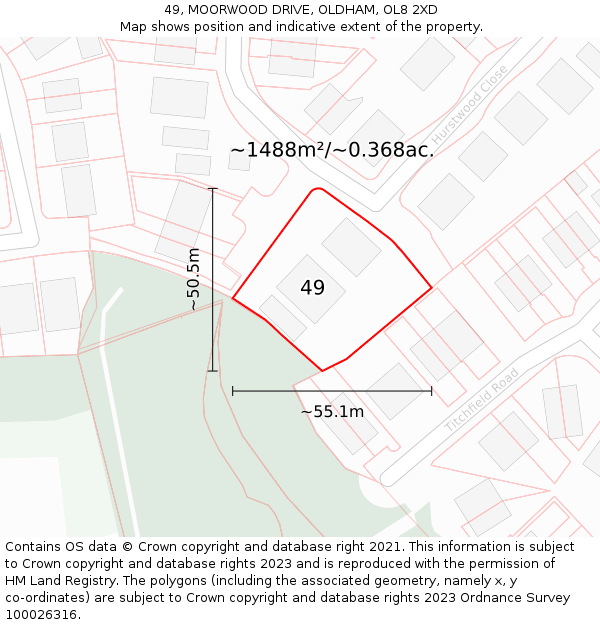 49, MOORWOOD DRIVE, OLDHAM, OL8 2XD: Plot and title map