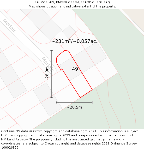 49, MORLAIS, EMMER GREEN, READING, RG4 8PQ: Plot and title map