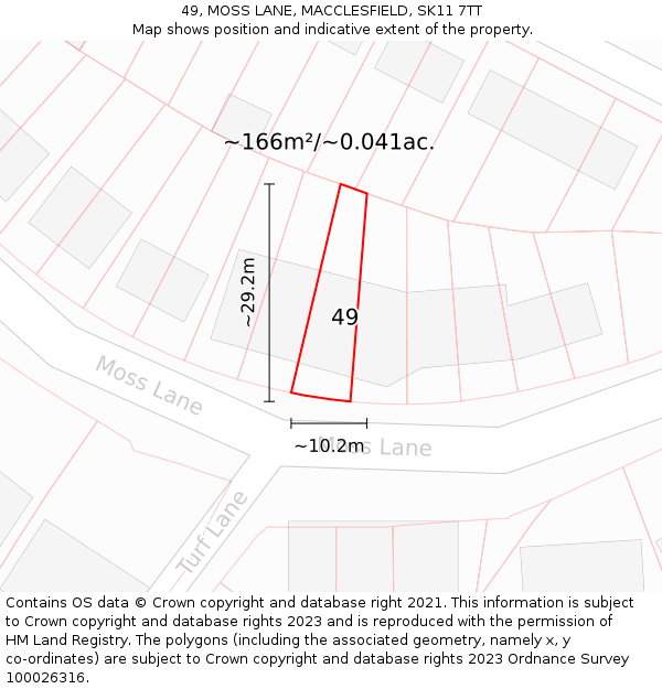 49, MOSS LANE, MACCLESFIELD, SK11 7TT: Plot and title map