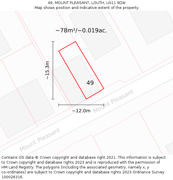 49, MOUNT PLEASANT, LOUTH, LN11 9DW: Plot and title map