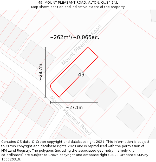 49, MOUNT PLEASANT ROAD, ALTON, GU34 1NL: Plot and title map