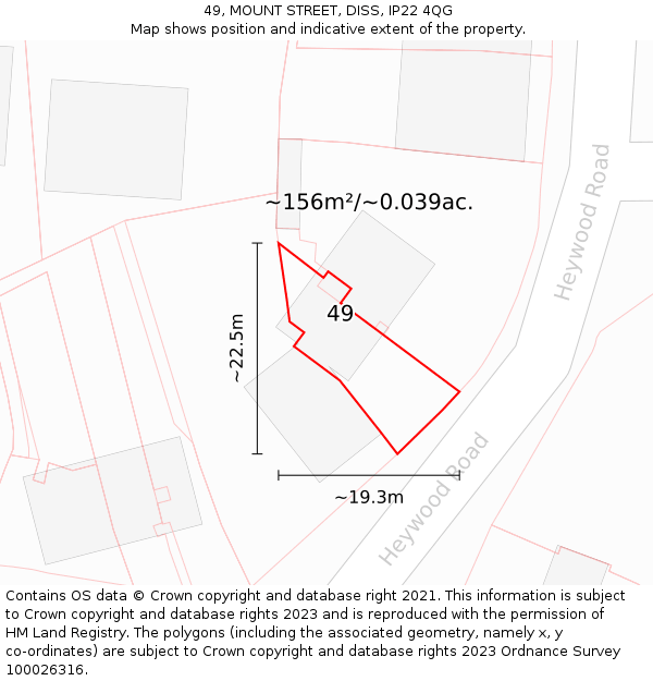 49, MOUNT STREET, DISS, IP22 4QG: Plot and title map