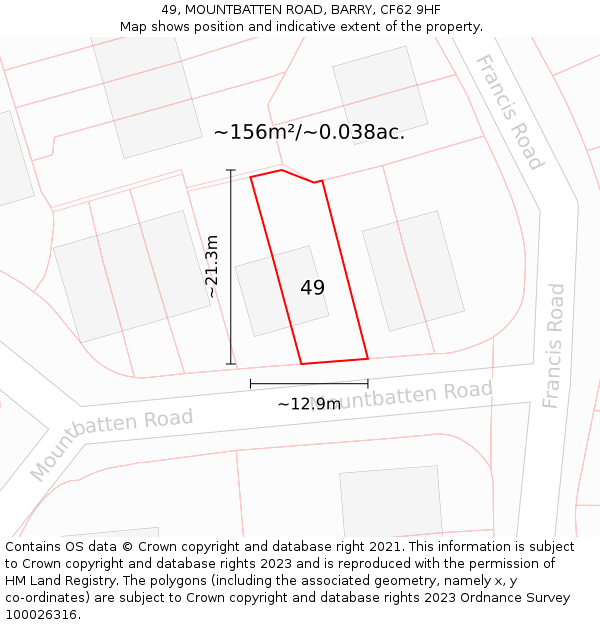 49, MOUNTBATTEN ROAD, BARRY, CF62 9HF: Plot and title map