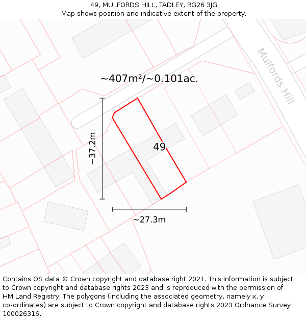 49, MULFORDS HILL, TADLEY, RG26 3JG: Plot and title map