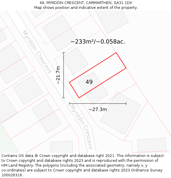 49, MYRDDIN CRESCENT, CARMARTHEN, SA31 1DX: Plot and title map