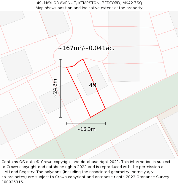 49, NAYLOR AVENUE, KEMPSTON, BEDFORD, MK42 7SQ: Plot and title map