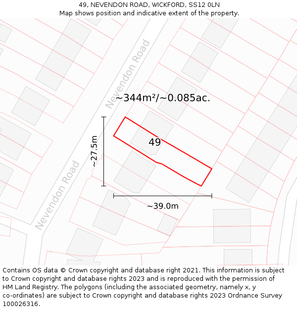 49, NEVENDON ROAD, WICKFORD, SS12 0LN: Plot and title map