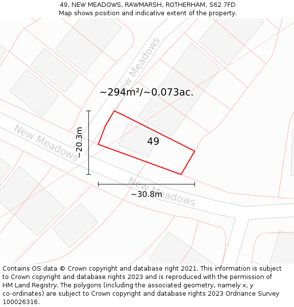 49, NEW MEADOWS, RAWMARSH, ROTHERHAM, S62 7FD: Plot and title map