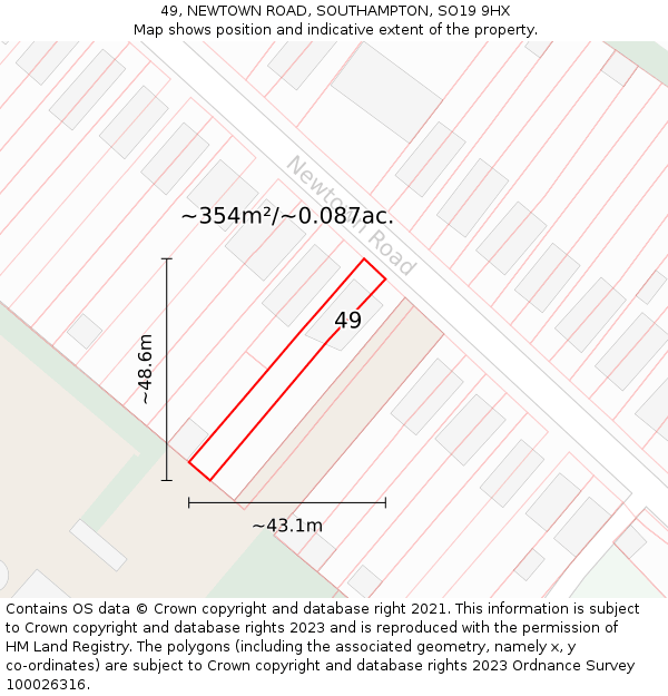 49, NEWTOWN ROAD, SOUTHAMPTON, SO19 9HX: Plot and title map