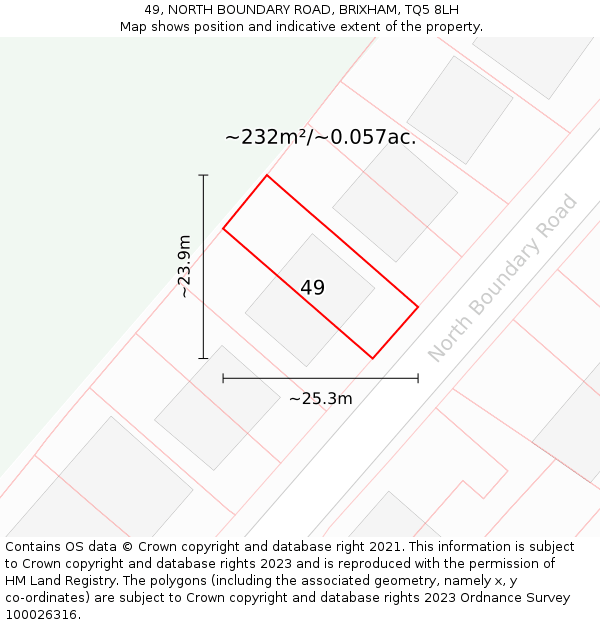 49, NORTH BOUNDARY ROAD, BRIXHAM, TQ5 8LH: Plot and title map