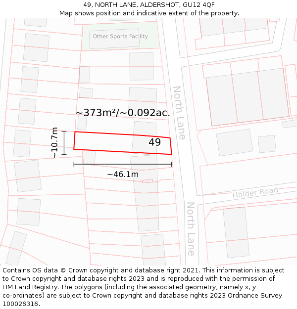 49, NORTH LANE, ALDERSHOT, GU12 4QF: Plot and title map