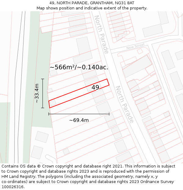 49, NORTH PARADE, GRANTHAM, NG31 8AT: Plot and title map