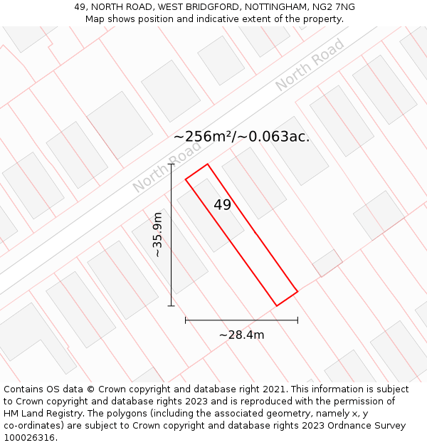 49, NORTH ROAD, WEST BRIDGFORD, NOTTINGHAM, NG2 7NG: Plot and title map