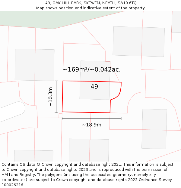 49, OAK HILL PARK, SKEWEN, NEATH, SA10 6TQ: Plot and title map