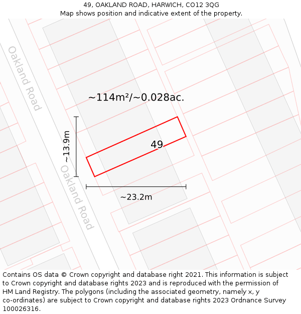 49, OAKLAND ROAD, HARWICH, CO12 3QG: Plot and title map