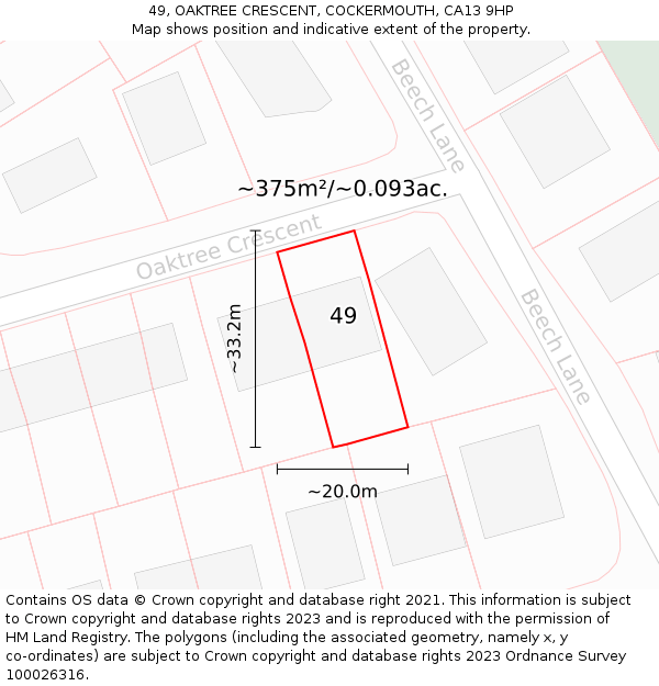 49, OAKTREE CRESCENT, COCKERMOUTH, CA13 9HP: Plot and title map