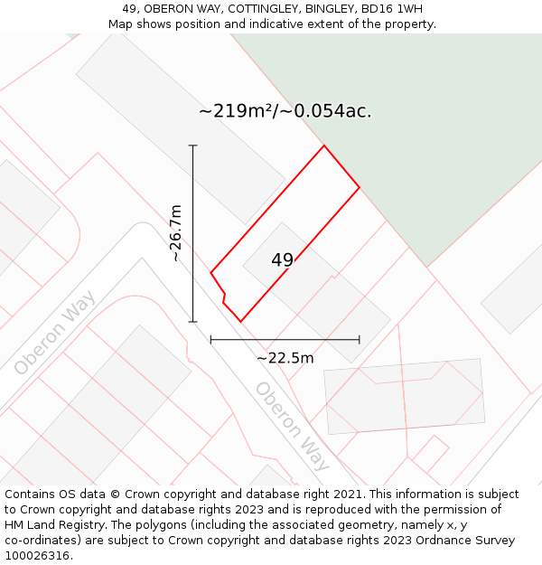49, OBERON WAY, COTTINGLEY, BINGLEY, BD16 1WH: Plot and title map