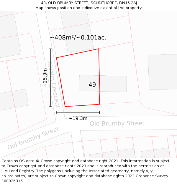 49, OLD BRUMBY STREET, SCUNTHORPE, DN16 2AJ: Plot and title map