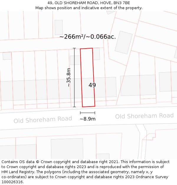 49, OLD SHOREHAM ROAD, HOVE, BN3 7BE: Plot and title map