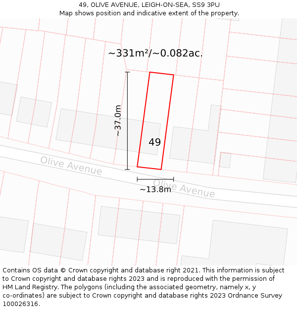 49, OLIVE AVENUE, LEIGH-ON-SEA, SS9 3PU: Plot and title map