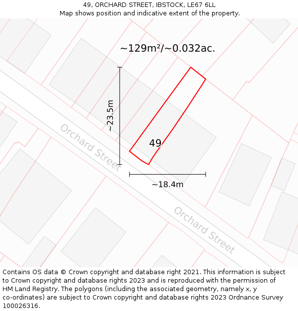 49, ORCHARD STREET, IBSTOCK, LE67 6LL: Plot and title map