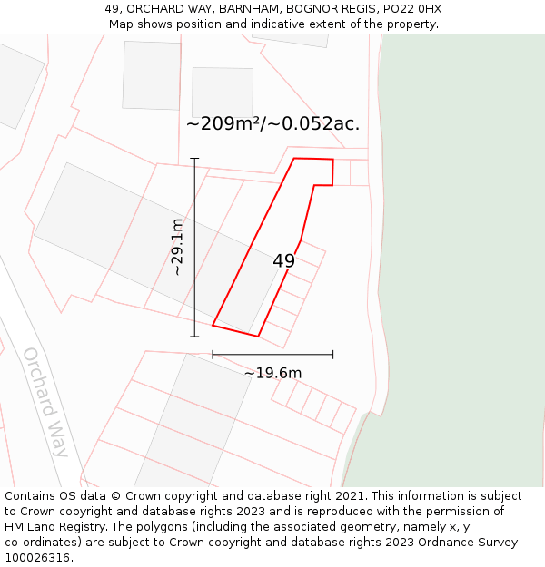 49, ORCHARD WAY, BARNHAM, BOGNOR REGIS, PO22 0HX: Plot and title map