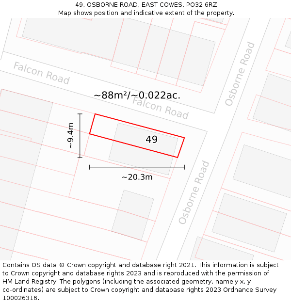 49, OSBORNE ROAD, EAST COWES, PO32 6RZ: Plot and title map