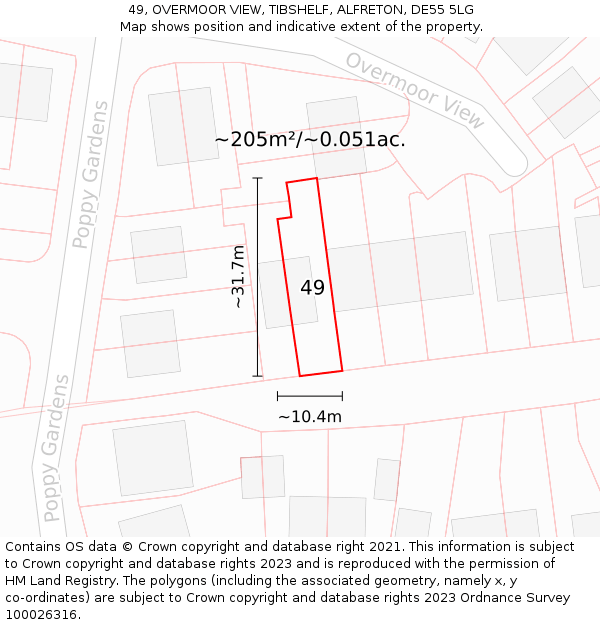 49, OVERMOOR VIEW, TIBSHELF, ALFRETON, DE55 5LG: Plot and title map