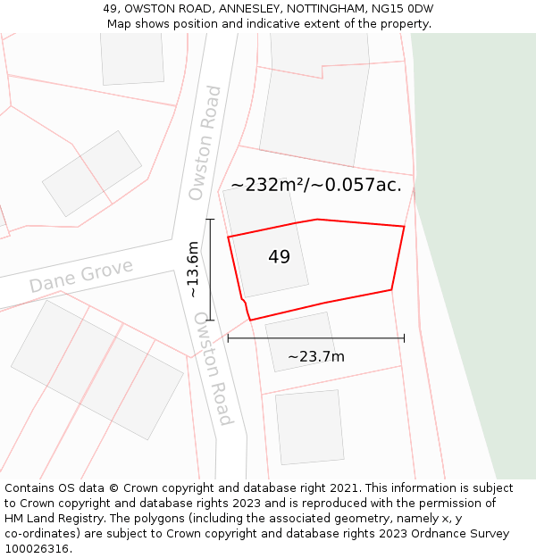 49, OWSTON ROAD, ANNESLEY, NOTTINGHAM, NG15 0DW: Plot and title map