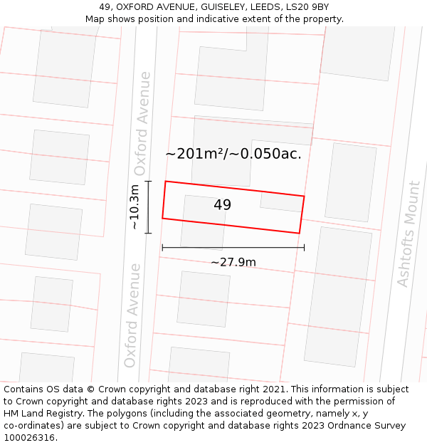 49, OXFORD AVENUE, GUISELEY, LEEDS, LS20 9BY: Plot and title map