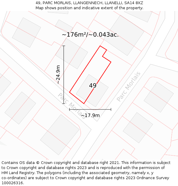 49, PARC MORLAIS, LLANGENNECH, LLANELLI, SA14 8XZ: Plot and title map