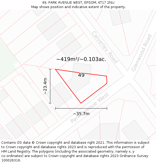 49, PARK AVENUE WEST, EPSOM, KT17 2NU: Plot and title map
