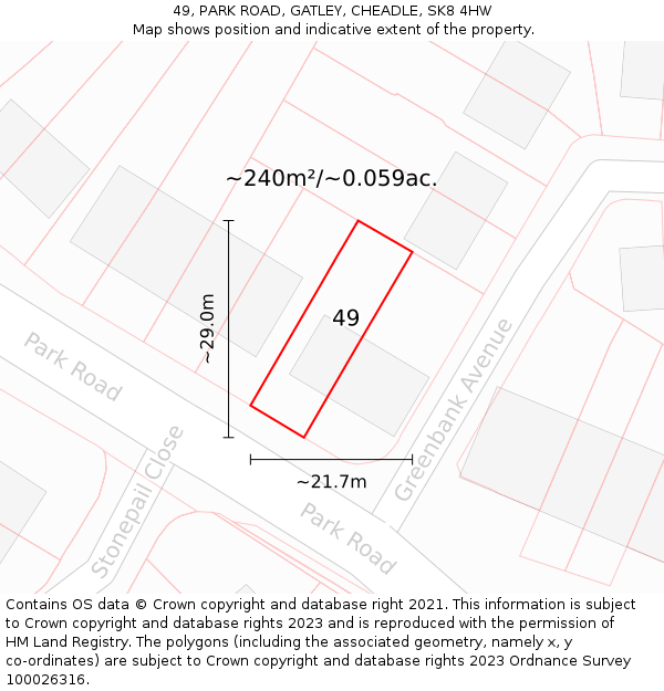 49, PARK ROAD, GATLEY, CHEADLE, SK8 4HW: Plot and title map