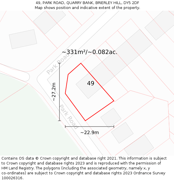 49, PARK ROAD, QUARRY BANK, BRIERLEY HILL, DY5 2DF: Plot and title map