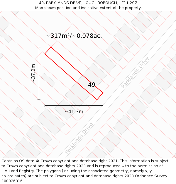 49, PARKLANDS DRIVE, LOUGHBOROUGH, LE11 2SZ: Plot and title map