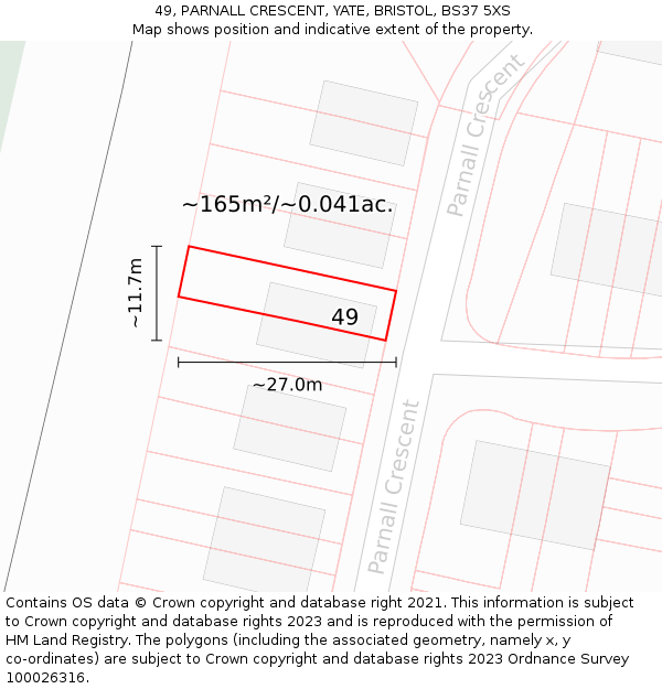 49, PARNALL CRESCENT, YATE, BRISTOL, BS37 5XS: Plot and title map