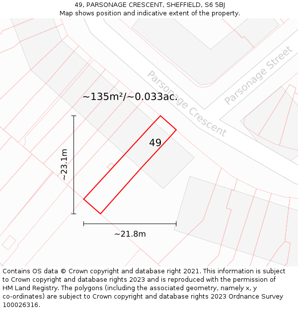 49, PARSONAGE CRESCENT, SHEFFIELD, S6 5BJ: Plot and title map