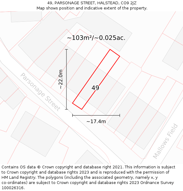 49, PARSONAGE STREET, HALSTEAD, CO9 2JZ: Plot and title map