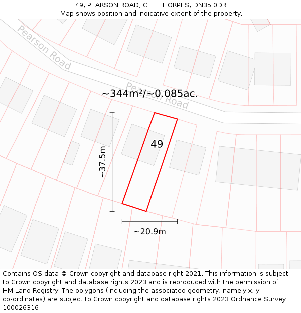 49, PEARSON ROAD, CLEETHORPES, DN35 0DR: Plot and title map